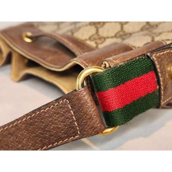 Gucci GG Canvas Bucket Crossbody Bag Brown Leather Trim Vintage Sherry Line - Picture 16 of 16